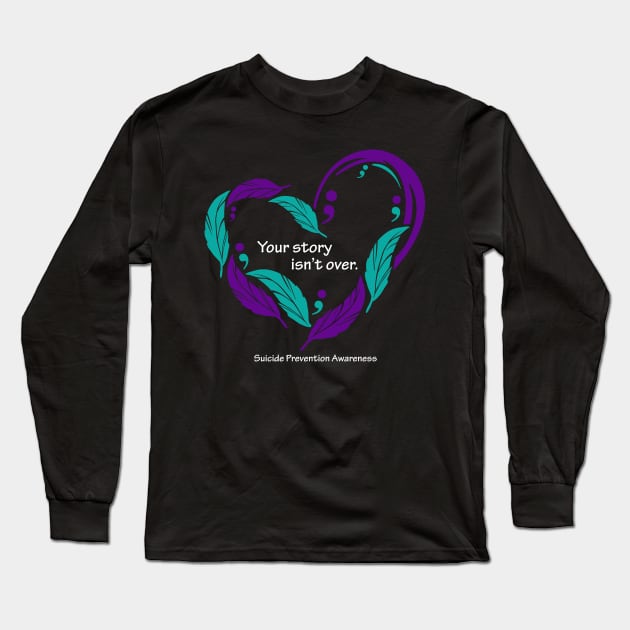 Suicide prevention heart, white type Long Sleeve T-Shirt by Just Winging It Designs